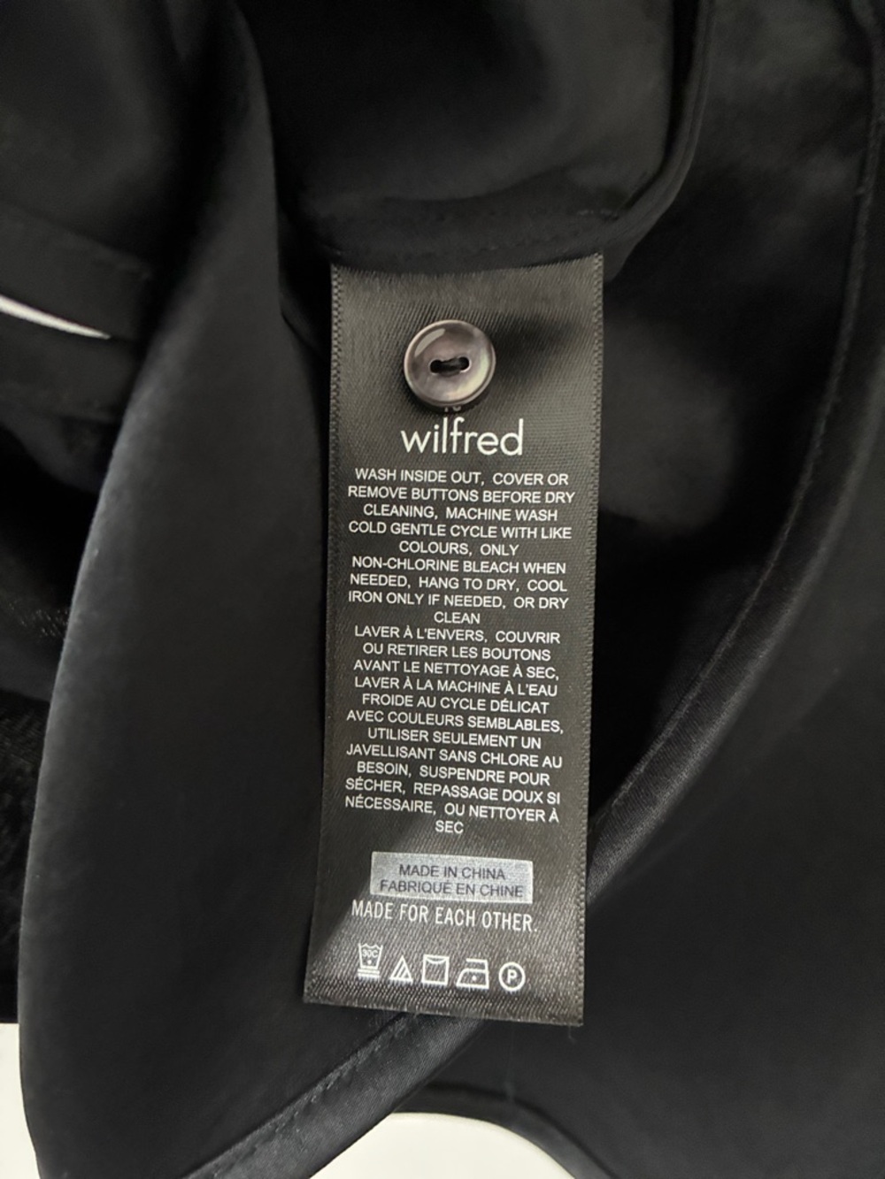 Wilfred Size S Baroque Satin Mandarin Collar Button-Front Blouse - Black - Picture 5 of 7
